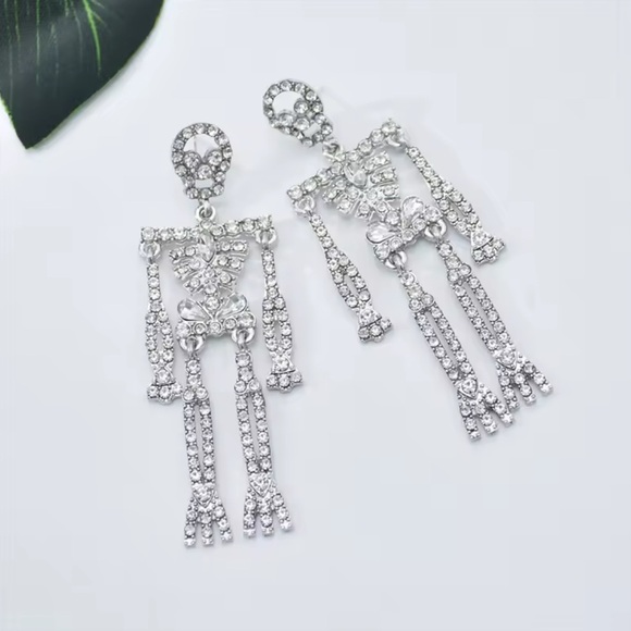 925 Sterling Silver Skeleton Zircon Dangle Drop Earrings Skull Halloween Goth - Picture 6 of 9